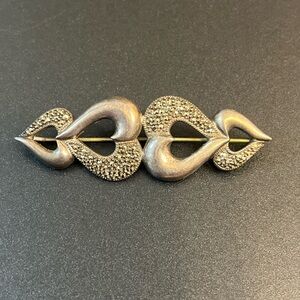 Vtg Sterling Silver Marcasite 4 Open Heart Brooch Pin 9.8 G Valentine Love Gift